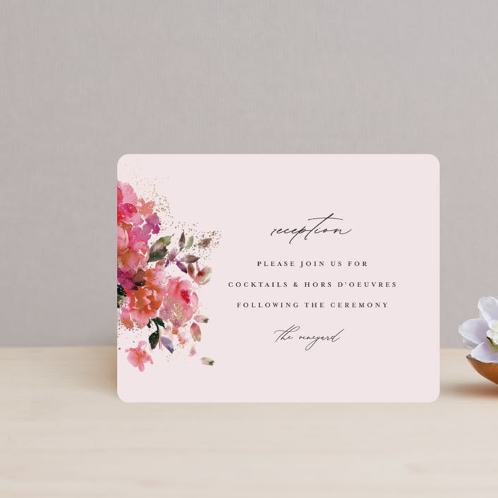 "Blossoms" - Reception Cards in Blush by Lori Wemple - Front