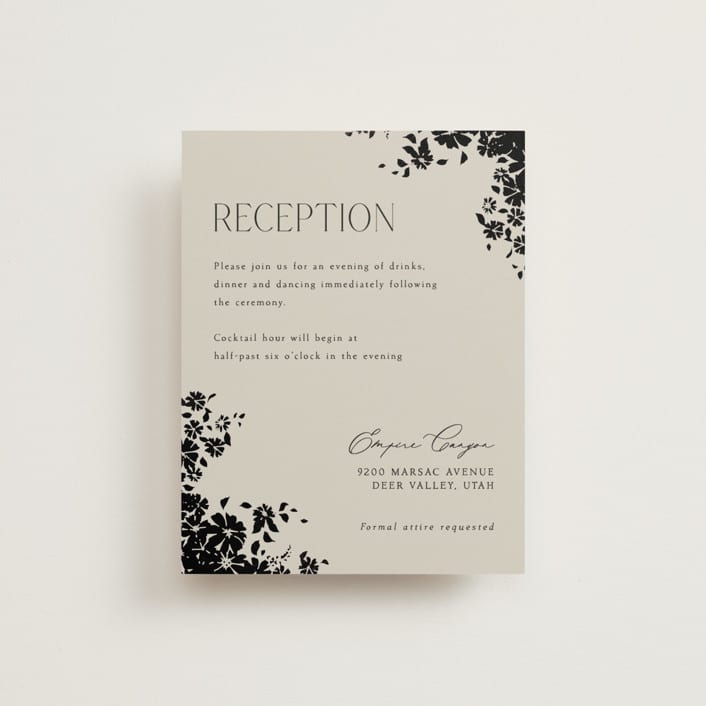 "Bouquet Toss" - Reception Cards in Smoke by Robert and Stella - Front