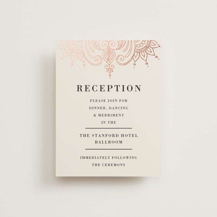 "Regal Mehndi" - Reception Cards in Champagne Rose by Oma N. Ramkhelawan - Front