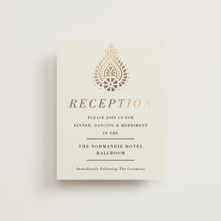 "Henna Stamp" - Reception Cards in Champagne by Oma N. Ramkhelawan - Front