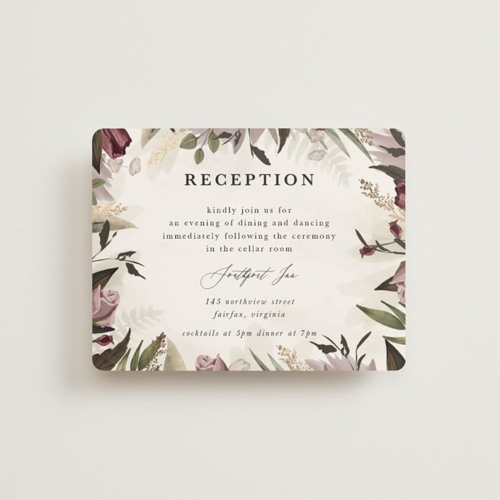 "Roses & Greenery" - Reception Cards in Aubergine by Susan Moyal - Front