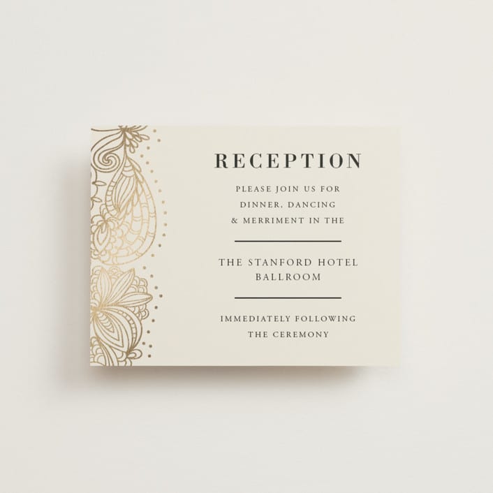 "Elegant Henna" - Reception Cards in Champagne by Oma N. Ramkhelawan - Front