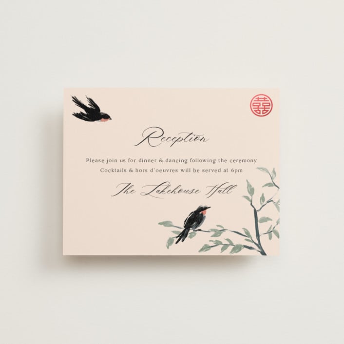 "LOVEBIRDS" - Reception Cards in Cream by Elly - Front