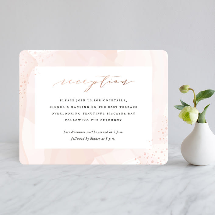 "Formal Watercolor" - Reception Cards in Bashful by Jennifer Postorino - Front