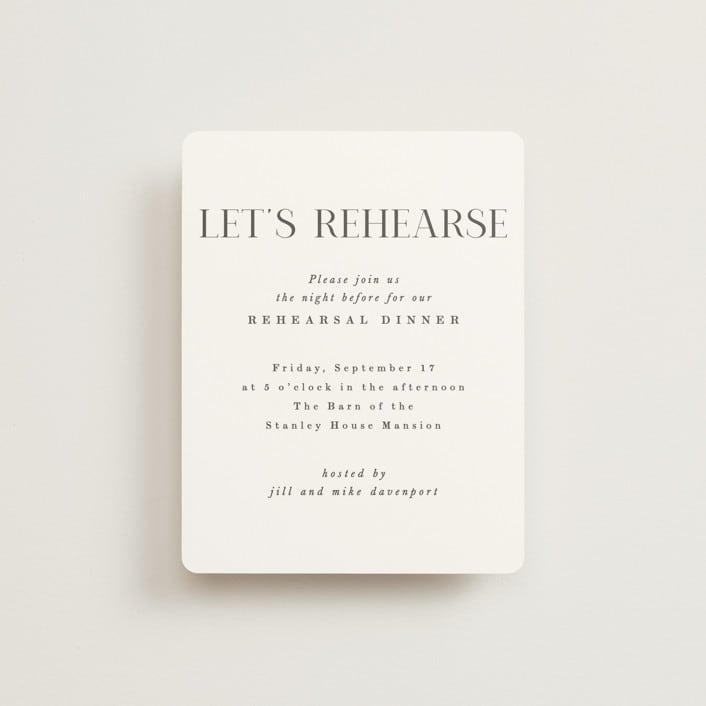 "Everly" - Rehearsal Dinner Cards in Snow by Hooray Creative - Front
