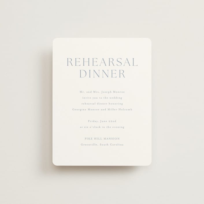"Modern Air" - Rehearsal Dinner Cards in Dusty Blue by Stacey Meacham - Front