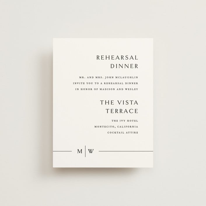 "Align" - Rehearsal Dinner Cards in Cotton by Jennifer Postorino - Front