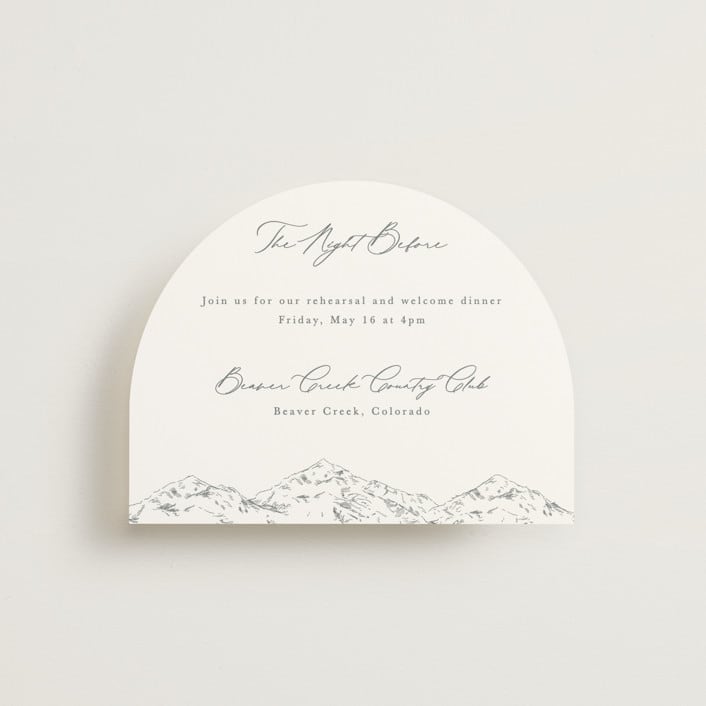 "Mountainview" - Rehearsal Dinner Cards in Pewter by Sarah Brown - Front