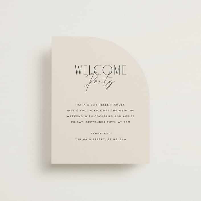 "Arabilla Overlap" - Rehearsal Dinner Cards in Linen by Kelly Schmidt - Front
