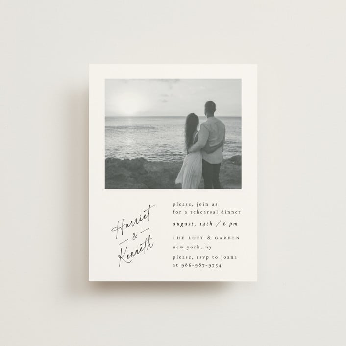 "Scripted Elegance" - Rehearsal Dinner Cards in Linen by Ana de Sousa - Front