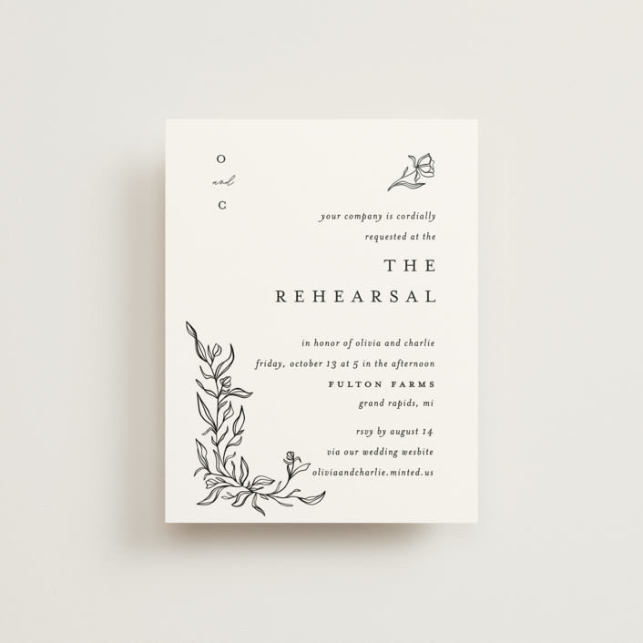 "Floral Cascade" - Rehearsal Dinner Cards in Alpine by Pixel and Hank - Front