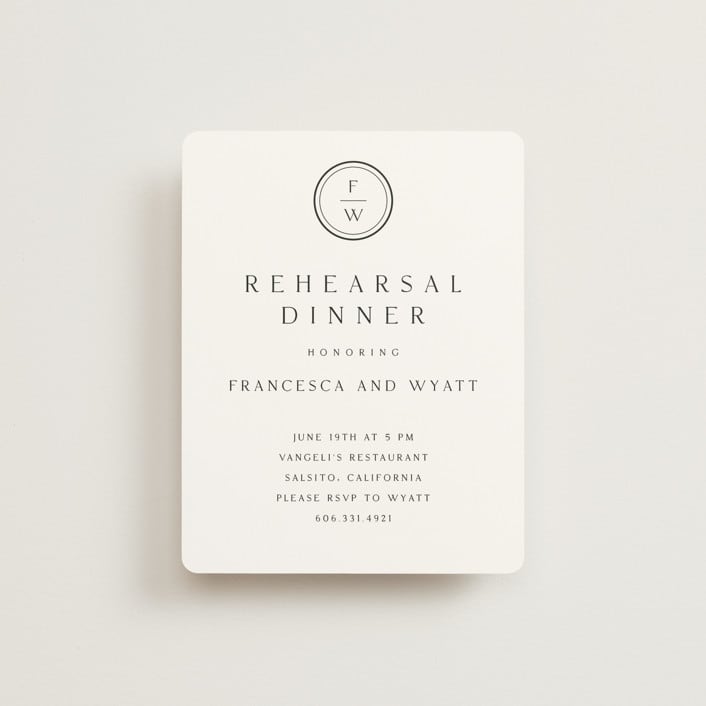"Circle monogram" - Rehearsal Dinner Cards in Cotton by Stacey Meacham - Front