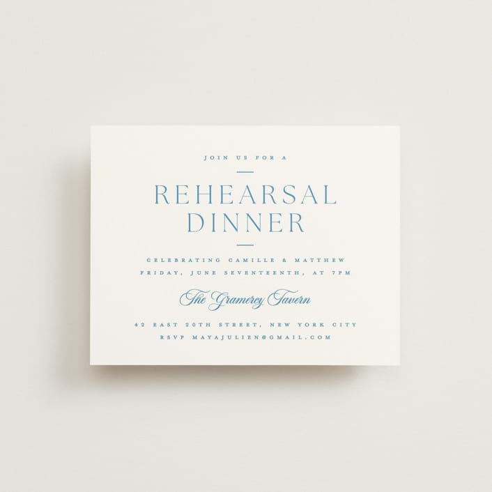 "Gwenyth" - Rehearsal Dinner Cards in Neptune by Kristie Kern - Front