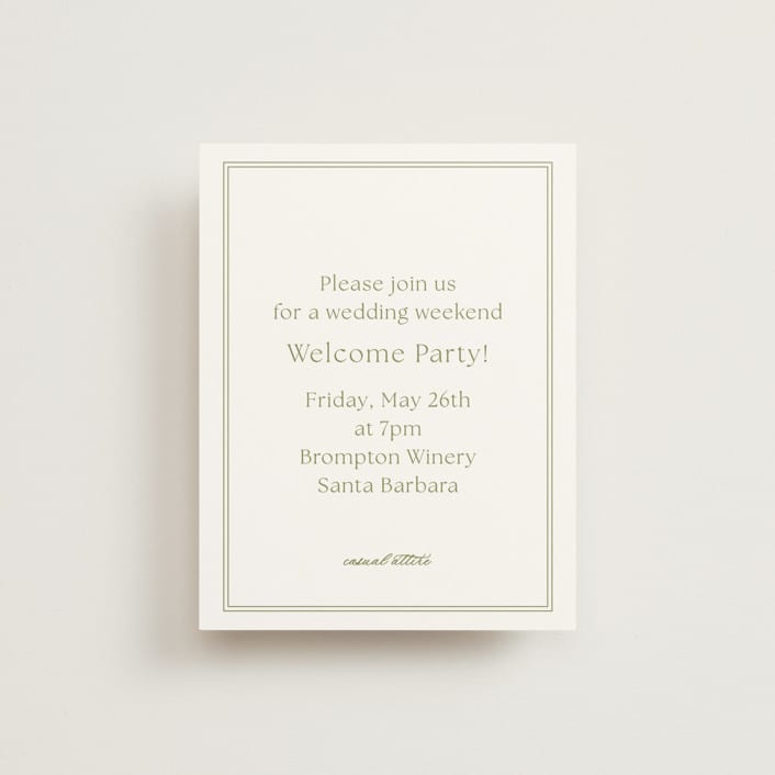 "Perriand" - Rehearsal Dinner Cards in Moss by Megan Davis - Front