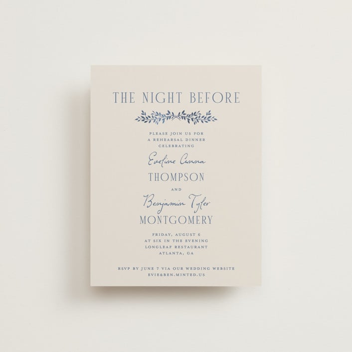 "Pavilion" - Rehearsal Dinner Cards in Navy by Petra Kern - Front