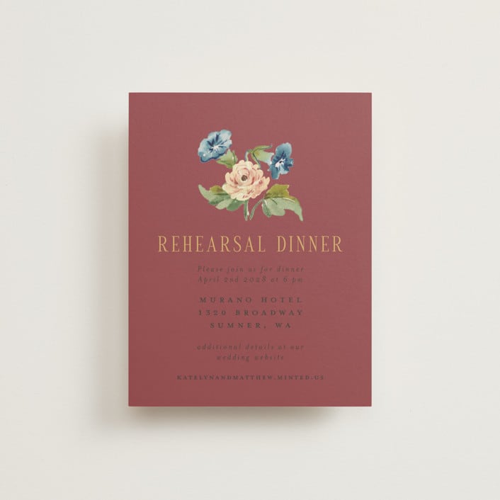 "Ruban en Fleur" - Rehearsal Dinner Cards in Rose by Itsy Belle Studio - Front