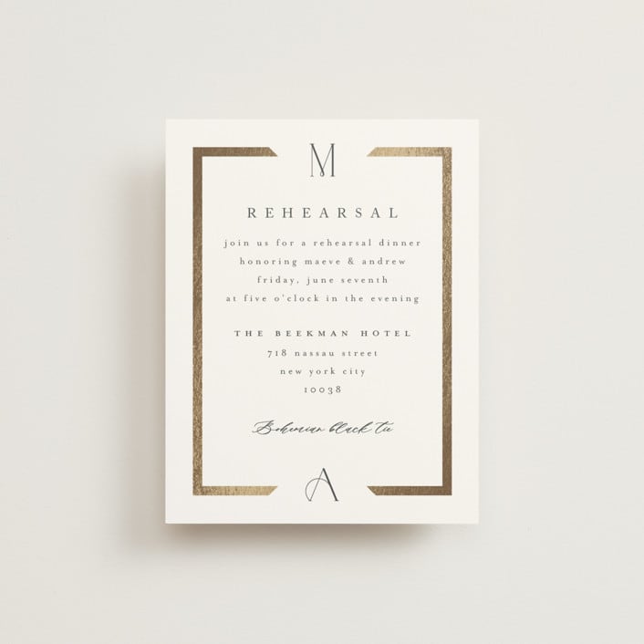 "Chisel" - Foil-Pressed Rehearsal Dinner Cards in Quartz by Kristie Kern - Front