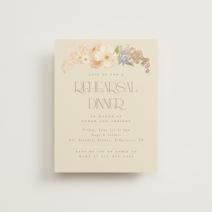 "In The Garden" - Foil-Pressed Rehearsal Dinner Cards in Sherbert by Leah Bisch - Front