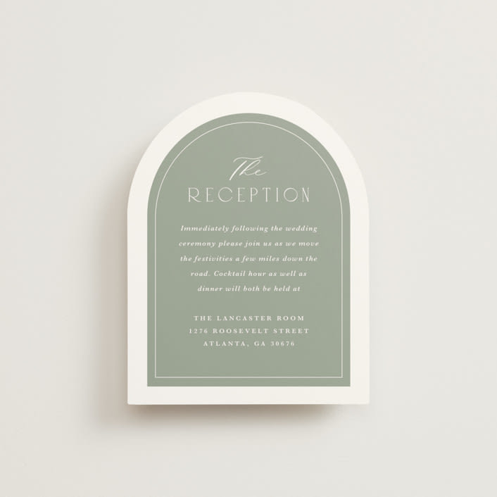 "Simple Crest" - Reception Cards in Sage by Kristen Smith - Front