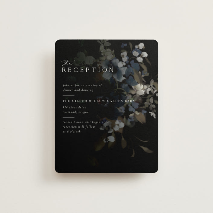 "Vintage Botanical" - Reception Cards in Midnight by Grace Kreinbrink - Front