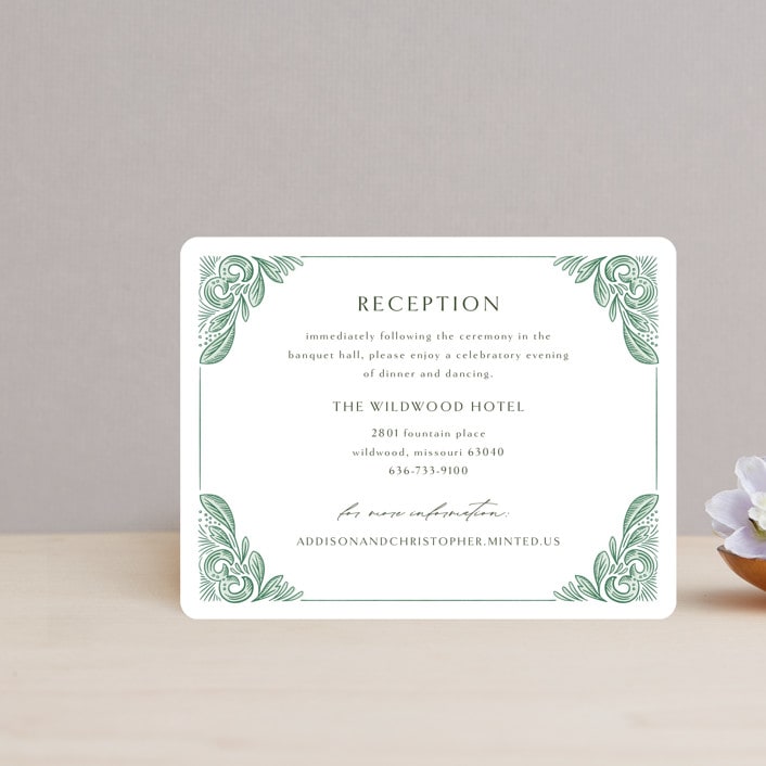 "Ornate" - Reception Cards in Sage by Jen Owens - Front