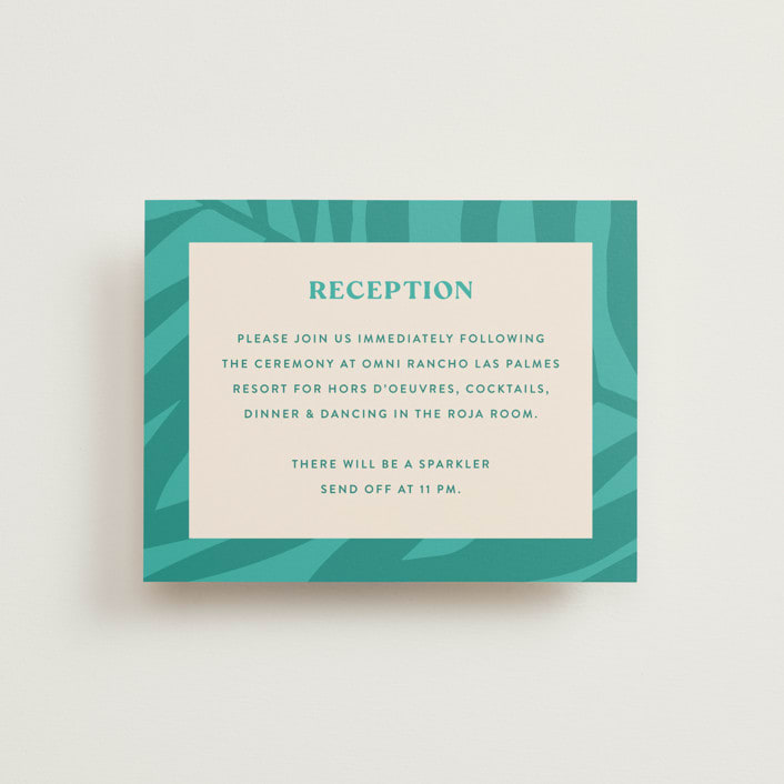 "The Palm" - Reception Cards in Flamingo by Pixel and Hank - Front