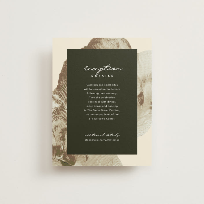 "Organic Elegance" - Reception Cards in Sand by Carrie Moradi - Front