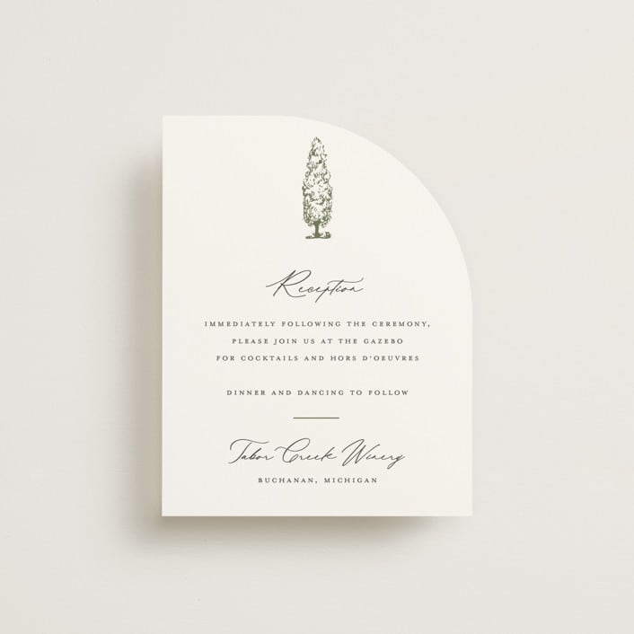 "Vineyard" - Reception Cards in Olive by Sarah Brown - Front