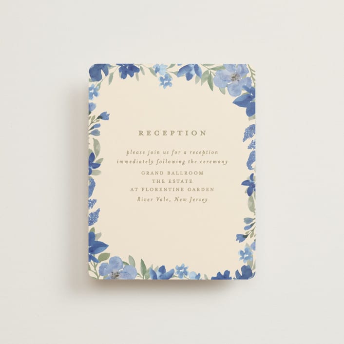 "Nilgiri" - Reception Cards in Blueberry by Creo Study - Front