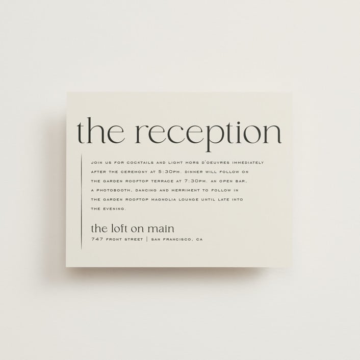 "Modern Monogram" - Reception Cards in Latte by Jackie Crawford - Front