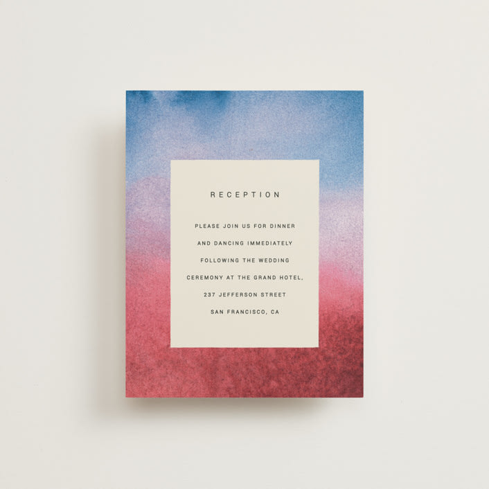 "At Dusk" - Reception Cards in Sunset by Sumak Studio - Front