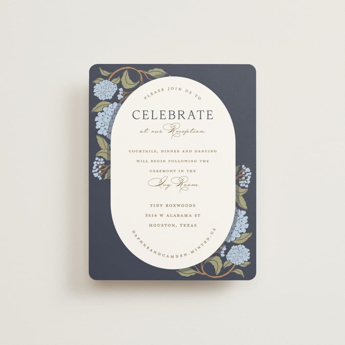 "Hydrangea Garden" - Reception Cards in Navy by Susan Zinader - Front