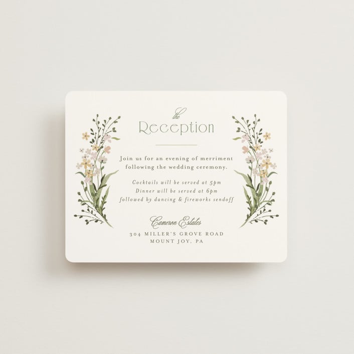 "delicate buds" - Reception Cards in Olive by Jennifer Wick - Front