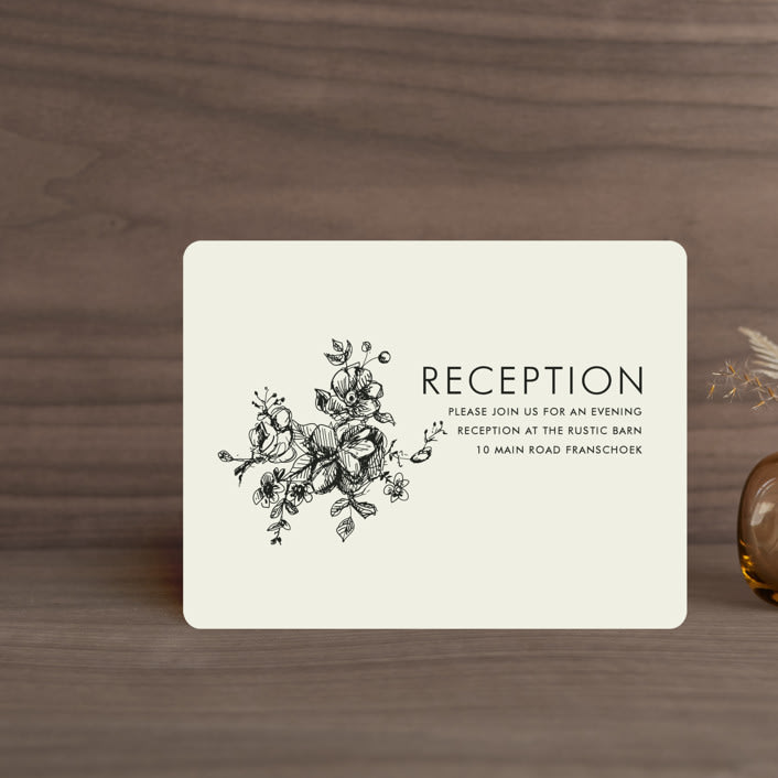 "Elegance Illustrated" - Reception Cards in Beige by Phrosné Barwood - Front
