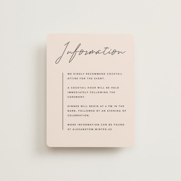"Aesthetic" - Reception Cards in Blush by Liz Conley - Front
