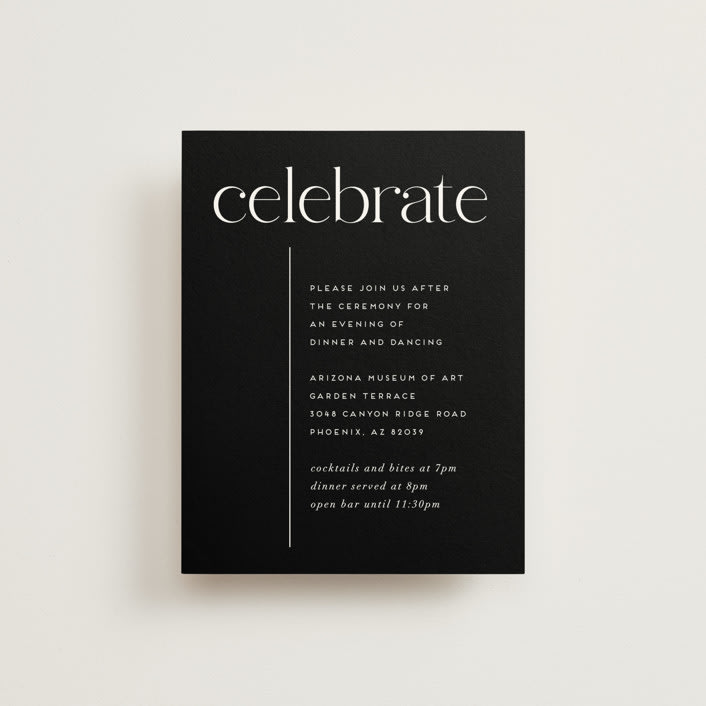"Split Line" - Reception Cards in Black Tie by Amy Payne - Front