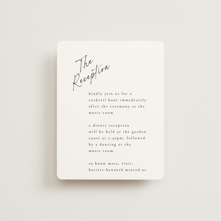 "Scripted Elegance" - Reception Cards in Linen by Ana de Sousa - Front