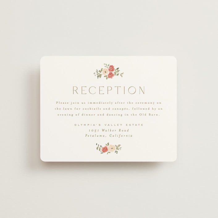 "Roses Crest" - Reception Cards in Pomegranate by Everett Paper Goods - Front