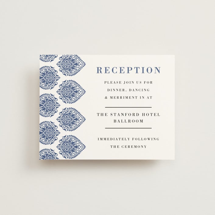 "Calcutta Stamp" - Reception Cards in Azure by Oma N. Ramkhelawan - Front