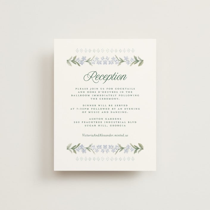 "Vintage Sketched" - Reception Cards in Wisteria by Jenna Holcomb - Front