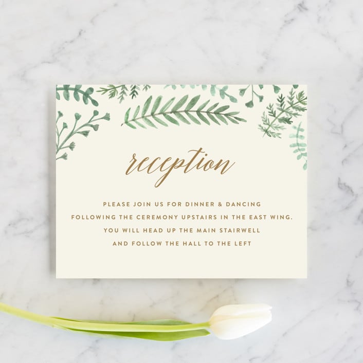 "Painted Ferns" - Reception Cards in Cream by Amy Kross - Front