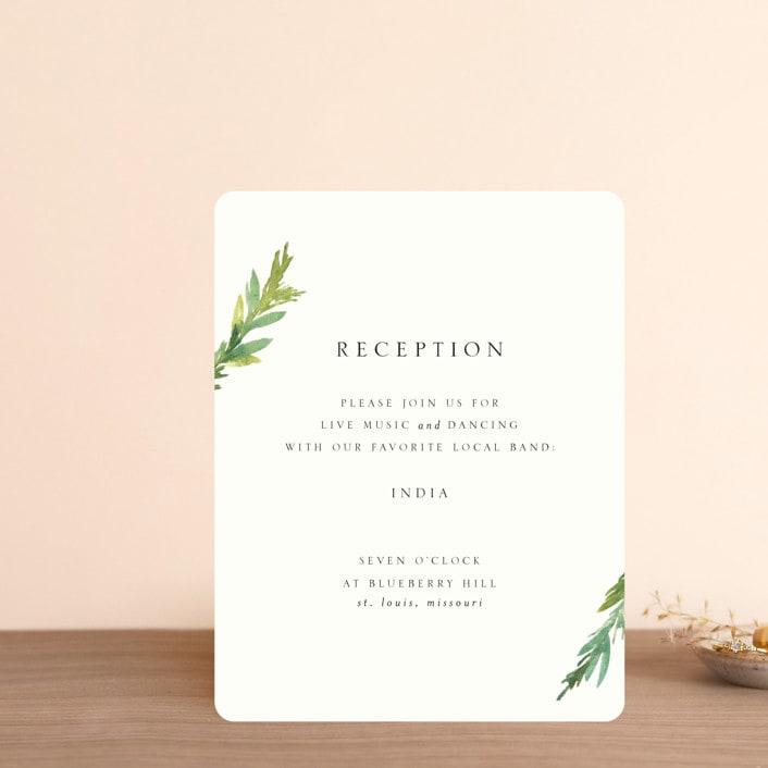 "Simple Pine Branches" - Reception Cards in Vanilla by Mere Paper - Front