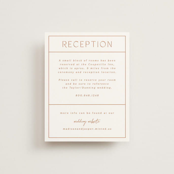 "Modern Ticket" - Reception Cards in Rust by Alethea and Ruth - Front