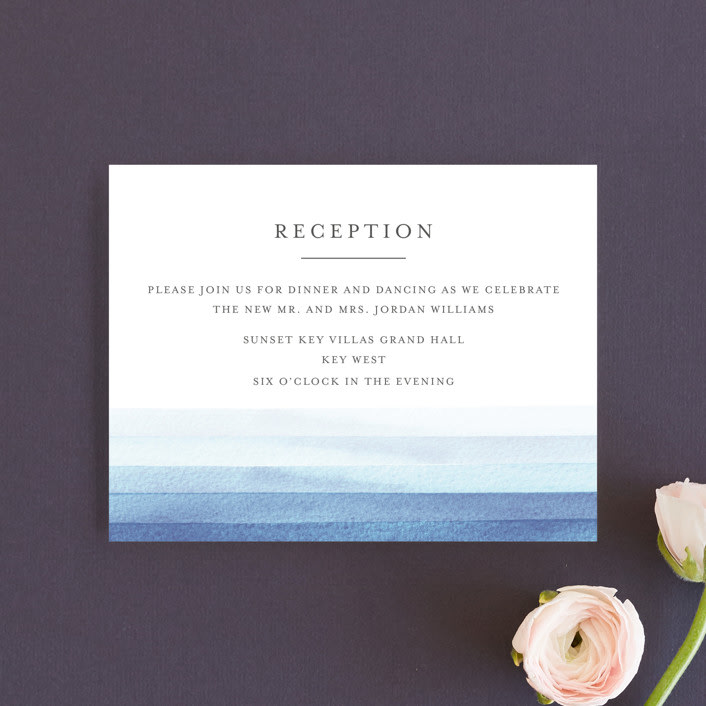 "Watercolour Stripe" - Reception Cards in Azure by Bethan - Front