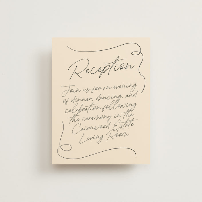 "French Whimsy Script" - Reception Cards in Champagne by Wallace Design Co. - Front