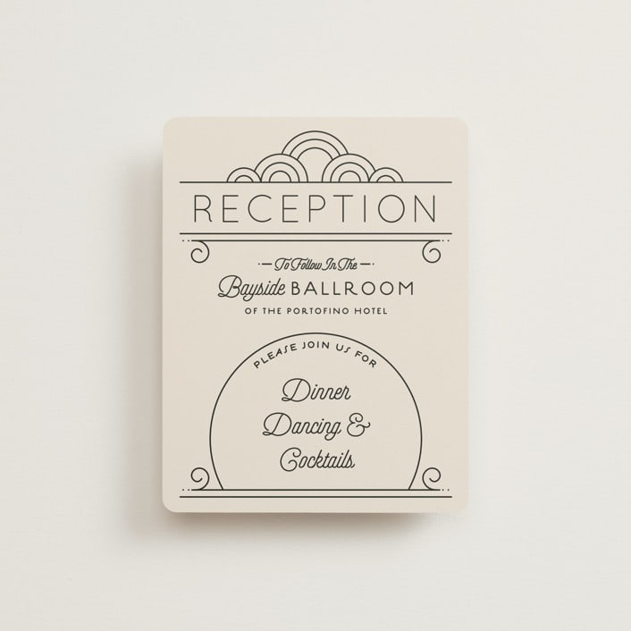 "Deco Nouveau" - Reception Cards in Cream by GeekInk Design - Front