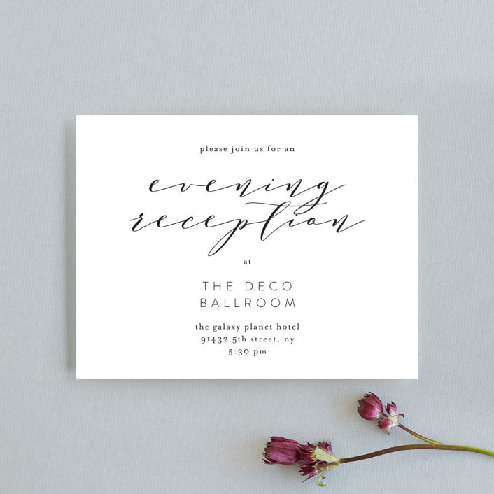 "Simple Elegance" - Reception Cards in Tuxedo by Phrosné Barwood - Front