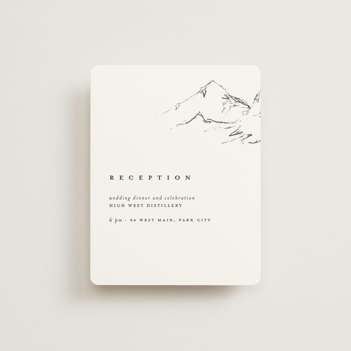 "Sketched Mountains" - Reception Cards in Snow by Mere Paper - Front