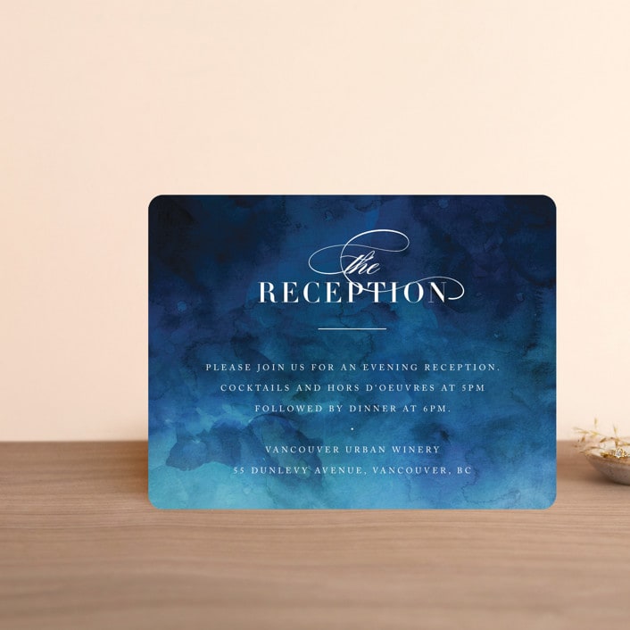 "Indigo Sea" - Reception Cards in Ocean by Kelly Schmidt - Front