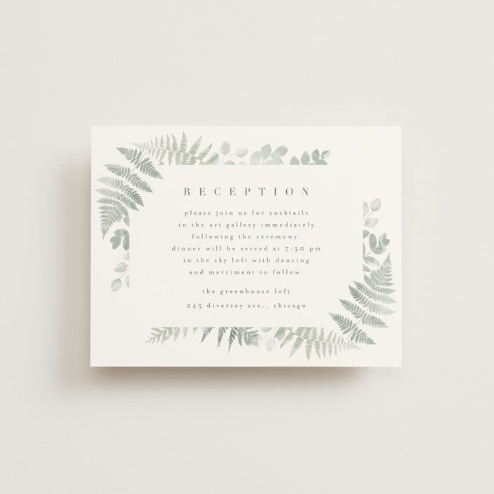 "Gilded Woodland" - Reception Cards in Fern by Kristie Kern - Front